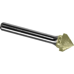 Made in USA - 5/16" Cut Diam, 1/4" Shank Diam, Cone Head Chipbreaker Cut Burr - Carbide, 3/16" LOC, 1-15/16" OAL - Exact Tool & Supply