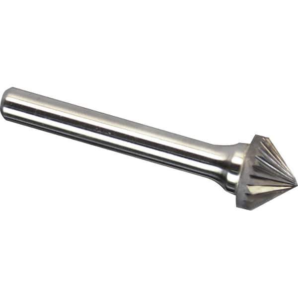 Made in USA - 1/2" Cut Diam, 1/4" Shank Diam, Cone Head Single Cut Burr - Carbide, 1/4" LOC, 2" OAL - Exact Tool & Supply