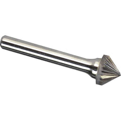 Made in USA - 1/2" Cut Diam, 1/4" Shank Diam, Cone Head Single Cut Burr - Carbide, 1/4" LOC, 2" OAL - Exact Tool & Supply