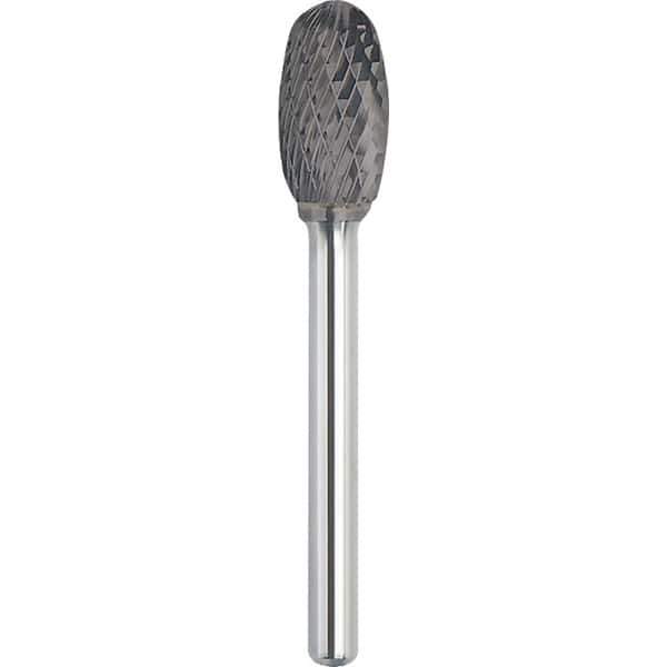 Made in USA - 1/2" Cut Diam, 1/4" Shank Diam, Oval Head Double Cut Burr - Carbide, 7/8" LOC, 2-5/8" OAL - Exact Tool & Supply