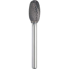 Made in USA - 1/2" Cut Diam, 1/4" Shank Diam, Oval Head Double Cut Burr - Carbide, 7/8" LOC, 2-5/8" OAL - Exact Tool & Supply