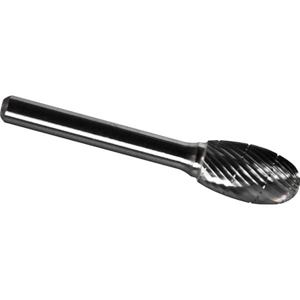 Made in USA - 9.5mm Cut Diam, 0.2362" Shank Diam, Oval Head Chipbreaker Cut Burr - Carbide, 16mm LOC, 61mm OAL - Exact Tool & Supply
