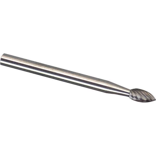 Made in USA - 6mm Cut Diam, 0.2362" Shank Diam, Tree Head Diamond Cut Burr - Carbide, 16mm LOC, 50mm OAL - Exact Tool & Supply