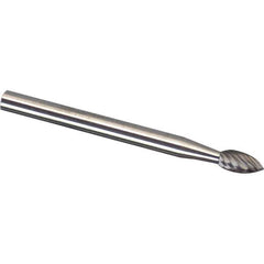 Made in USA - 6mm Cut Diam, 0.2362" Shank Diam, Tree Head Diamond Cut Burr - Carbide, 16mm LOC, 50mm OAL - Exact Tool & Supply
