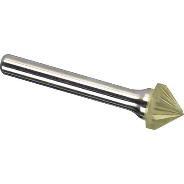 Made in USA - 5/16" Cut Diam, 1/4" Shank Diam, Cone Head Single Cut Burr - Carbide, 3/16" LOC, 1-15/16" OAL - Exact Tool & Supply