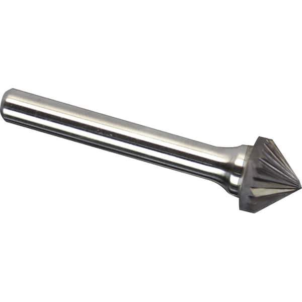Made in USA - 1/2" Cut Diam, 1/4" Shank Diam, Cone Head Single Cut Burr - Carbide, 1/4" LOC, 2" OAL - Exact Tool & Supply
