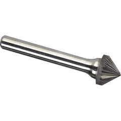 Made in USA - 3/8" Cut Diam, 1/4" Shank Diam, Cone Head Single Cut Burr - Carbide, 3/16" LOC, 1-15/16" OAL - Exact Tool & Supply