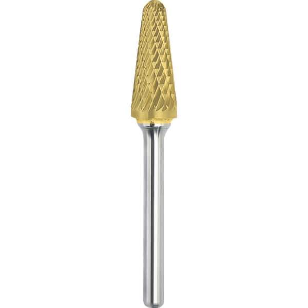 Made in USA - 16mm Cut Diam, 0.2362" Shank Diam, Cone Head Double Cut Burr - Carbide, 30mm LOC, 75mm OAL - Exact Tool & Supply