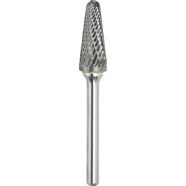 Made in USA - 8mm Cut Diam, 0.2362" Shank Diam, Cone Head Double Cut Burr - Carbide, 22mm LOC, 67mm OAL - Exact Tool & Supply