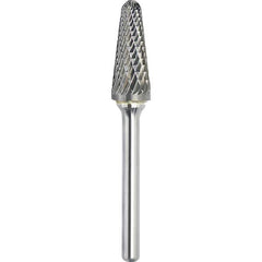 Made in USA - 8mm Cut Diam, 0.2362" Shank Diam, Cone Head Double Cut Burr - Carbide, 22mm LOC, 67mm OAL - Exact Tool & Supply