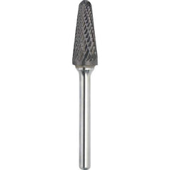 Made in USA - 1/2" Cut Diam, 1/4" Shank Diam, Cone Head Double Cut Burr - Carbide, 1-1/8" LOC, 2-7/8" OAL - Exact Tool & Supply