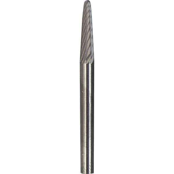 Made in USA - 6mm Cut Diam, 0.2362" Shank Diam, Cone Head Single Cut Burr - Carbide, 16mm LOC, 50mm OAL - Exact Tool & Supply