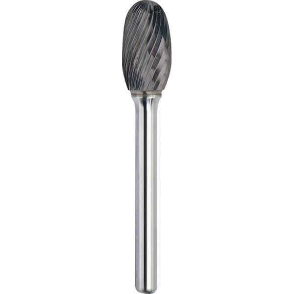 Made in USA - 6.3mm Cut Diam, 0.1181" Shank Diam, Oval Head Single Cut Burr - Carbide, 9.5mm LOC, 47mm OAL - Exact Tool & Supply