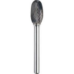 Made in USA - 6.3mm Cut Diam, 0.1181" Shank Diam, Oval Head Single Cut Burr - Carbide, 9.5mm LOC, 47mm OAL - Exact Tool & Supply