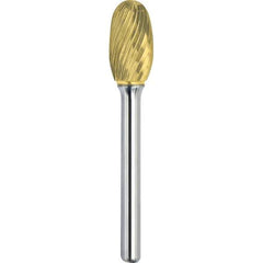 Made in USA - 6.3mm Cut Diam, 0.1181" Shank Diam, Oval Head Single Cut Burr - Carbide, 9.5mm LOC, 47mm OAL - Exact Tool & Supply