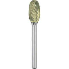 Made in USA - 6.3mm Cut Diam, 0.1181" Shank Diam, Oval Head Single Cut Burr - Carbide, 9.5mm LOC, 47mm OAL - Exact Tool & Supply