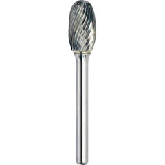 Made in USA - 9.5mm Cut Diam, 0.2362" Shank Diam, Oval Head Single Cut Burr - Carbide, 16mm LOC, 61mm OAL - Exact Tool & Supply