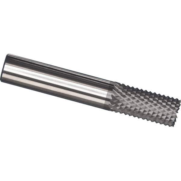 Made in USA - 6mm Diam, 25mm LOC, Burr End, Solid Carbide Diamond Pattern Router Bit - Right Hand Cut, 63mm OAL, Use on Fiberglass - Exact Tool & Supply