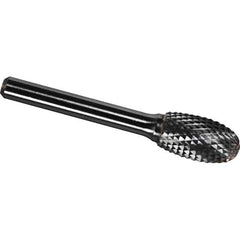 Made in USA - 6.3mm Cut Diam, 0.1181" Shank Diam, Oval Head Diamond Cut Burr - Carbide, 9.5mm LOC, 47mm OAL - Exact Tool & Supply