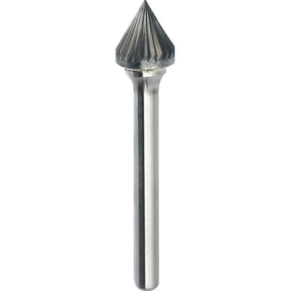 Made in USA - 1" Cut Diam, 1/4" Shank Diam, Cone Head Single Cut Burr - Carbide, 15/16" LOC, 2-9/16" OAL - Exact Tool & Supply