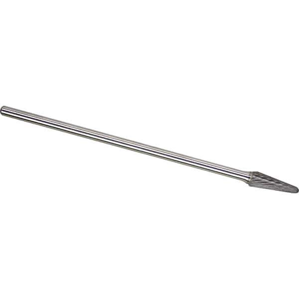 Made in USA - 1/2" Cut Diam, 0.2362" Shank Diam, Cone Head Single Cut Burr - Carbide, 28mm LOC, 178mm OAL - Exact Tool & Supply