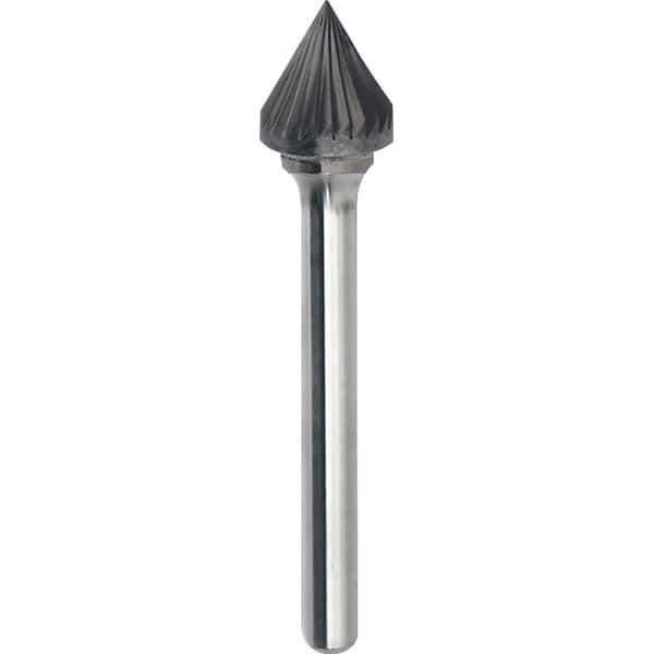 Made in USA - 5/16" Cut Diam, 1/4" Shank Diam, Cone Head Single Cut Burr - Carbide, 5/16" LOC, 2-1/16" OAL - Exact Tool & Supply
