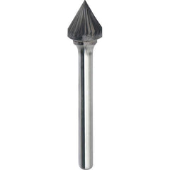Made in USA - 5/8" Cut Diam, 1/4" Shank Diam, Cone Head Single Cut Burr - Carbide, 9/16" LOC, 2-5/16" OAL - Exact Tool & Supply