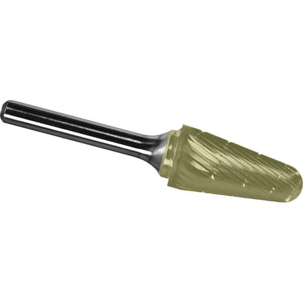 Made in USA - 5/8" Cut Diam, 1/4" Shank Diam, Cone Head Chipbreaker Cut Burr - Carbide, 1-5/16" LOC, 3-1/16" OAL - Exact Tool & Supply