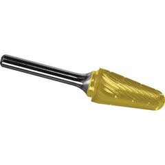 Made in USA - 5/8" Cut Diam, 1/4" Shank Diam, Cone Head Chipbreaker Cut Burr - Carbide, 1-5/16" LOC, 3-1/16" OAL - Exact Tool & Supply
