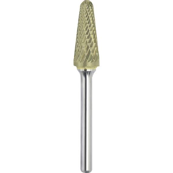 Made in USA - 16mm Cut Diam, 0.2362" Shank Diam, Cone Head Double Cut Burr - Carbide, 30mm LOC, 75mm OAL - Exact Tool & Supply
