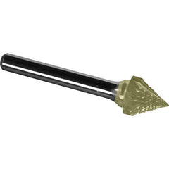 Made in USA - 19mm Cut Diam, 0.2362" Shank Diam, Cone Head Diamond Cut Burr - Carbide, 17.5mm LOC, 62.5mm OAL - Exact Tool & Supply