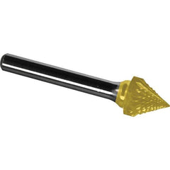 Made in USA - 19mm Cut Diam, 0.2362" Shank Diam, Cone Head Diamond Cut Burr - Carbide, 17.5mm LOC, 62.5mm OAL - Exact Tool & Supply