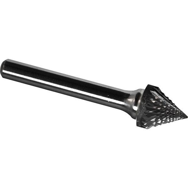 Made in USA - 5/16" Cut Diam, 1/4" Shank Diam, Cone Head Diamond Cut Burr - Carbide, 5/16" LOC, 2-1/16" OAL - Exact Tool & Supply