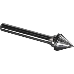 Made in USA - 1/2" Cut Diam, 1/4" Shank Diam, Cone Head Chipbreaker Cut Burr - Carbide, 7/16" LOC, 2-3/16" OAL - Exact Tool & Supply