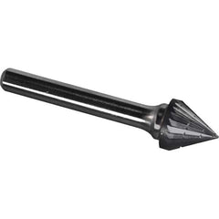 Made in USA - 5/8" Cut Diam, 1/4" Shank Diam, Cone Head Chipbreaker Cut Burr - Carbide, 9/16" LOC, 2-5/16" OAL - Exact Tool & Supply