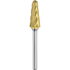 Made in USA - 1/2" Cut Diam, 1/4" Shank Diam, Cone Head Aluma Cut Burr - Carbide, 1-1/8" LOC, 2-7/8" OAL - Exact Tool & Supply