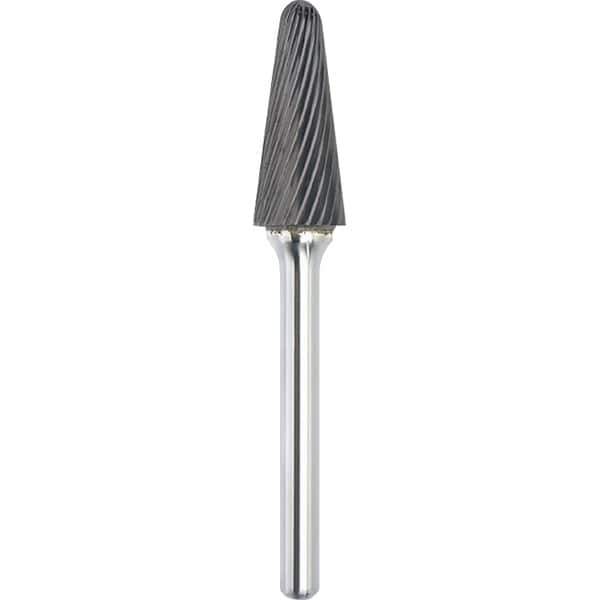 Made in USA - 16mm Cut Diam, 0.2362" Shank Diam, Cone Head Single Cut Burr - Carbide, 30mm LOC, 75mm OAL - Exact Tool & Supply
