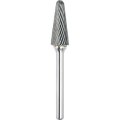 Made in USA - 1/2" Cut Diam, 1/4" Shank Diam, Cone Head Single Cut Burr - Carbide, 1-1/8" LOC, 2-7/8" OAL - Exact Tool & Supply