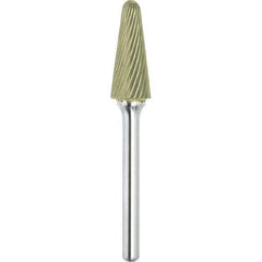 Made in USA - 5/8" Cut Diam, 1/4" Shank Diam, Cone Head Single Cut Burr - Carbide, 1-5/16" LOC, 3-1/16" OAL - Exact Tool & Supply