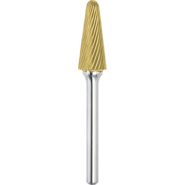 Made in USA - 5/8" Cut Diam, 1/4" Shank Diam, Cone Head Single Cut Burr - Carbide, 1-3/16" LOC, 2-15/16" OAL - Exact Tool & Supply