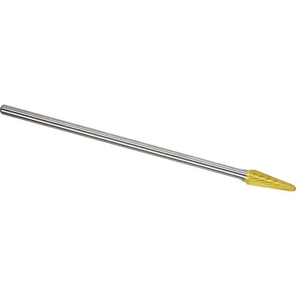 Made in USA - 1/2" Cut Diam, 1/4" Shank Diam, Cone Head Single Cut Burr - Carbide, 1-1/8" LOC, 7-1/8" OAL - Exact Tool & Supply