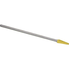 Made in USA - 1/2" Cut Diam, 1/4" Shank Diam, Cone Head Single Cut Burr - Carbide, 1-1/8" LOC, 7-1/8" OAL - Exact Tool & Supply