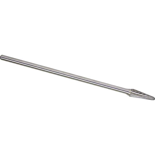 Made in USA - 1/2" Cut Diam, 0.2362" Shank Diam, Cone Head Single Cut Burr - Carbide, 28mm LOC, 178mm OAL - Exact Tool & Supply