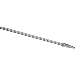 Made in USA - 1/2" Cut Diam, 1/4" Shank Diam, Cone Head Single Cut Burr - Carbide, 1-1/8" LOC, 7-1/8" OAL - Exact Tool & Supply