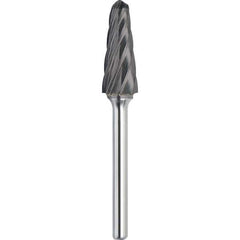 Made in USA - 3/4" Cut Diam, 1/4" Shank Diam, Cone Head Aluma Cut Burr - Carbide, 1-1/2" LOC, 3-1/4" OAL - Exact Tool & Supply