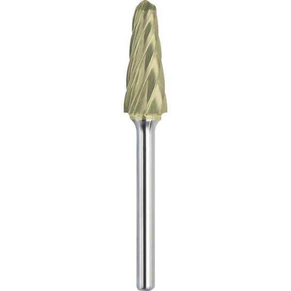 Made in USA - 3/4" Cut Diam, 1/4" Shank Diam, Cone Head Aluma Cut Burr - Carbide, 1-1/2" LOC, 3-1/4" OAL - Exact Tool & Supply
