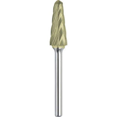Made in USA - 3/4" Cut Diam, 1/4" Shank Diam, Cone Head Aluma Cut Burr - Carbide, 1-1/2" LOC, 3-1/4" OAL - Exact Tool & Supply
