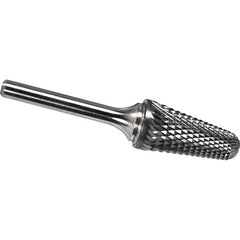 Made in USA - 5/16" Cut Diam, 1/4" Shank Diam, Cone Head Diamond Cut Burr - Carbide, 7/8" LOC, 2-5/8" OAL - Exact Tool & Supply