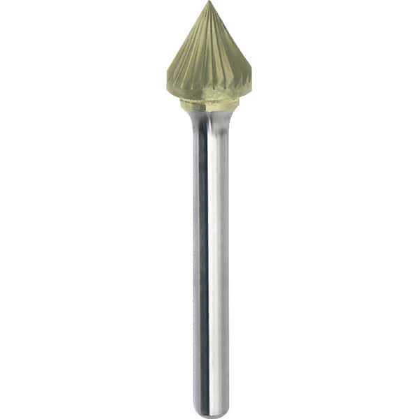 Made in USA - 5/16" Cut Diam, 1/4" Shank Diam, Cone Head Single Cut Burr - Carbide, 5/16" LOC, 2-1/16" OAL - Exact Tool & Supply