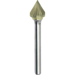Made in USA - 5/16" Cut Diam, 1/4" Shank Diam, Cone Head Single Cut Burr - Carbide, 5/16" LOC, 2-1/16" OAL - Exact Tool & Supply